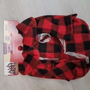 Heart To Tail Dog Pajamas Medium Red/Black Plaid with velcro neck NWOT [61]